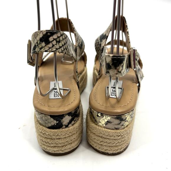 Steve Madden Fifer Brown Tan Python Snakeskin Espadrille Sandal Wedges Size 8 - Picture 4 of 7